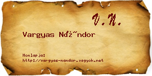 Vargyas Nándor névjegykártya